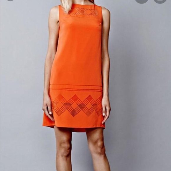 Julia Jordan Orange Laser Cut Shift Dress Size 10 - Picture 1 of 9